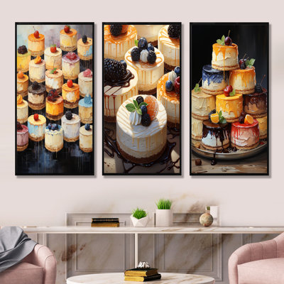 Minimalisme Cheesecakes Dessert - Ensemble de 4 décorations murales de desserts