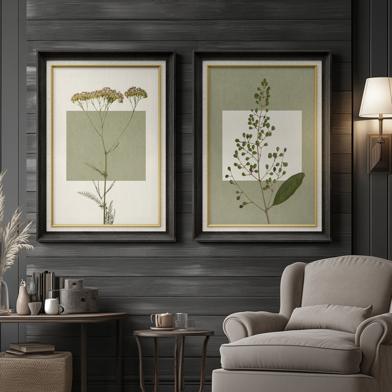 «Botanical Green Herb Study paire», ensemble de 2 reproductions d'art mural encadrées de qualité supérieure sur papier 26 po x 36 po