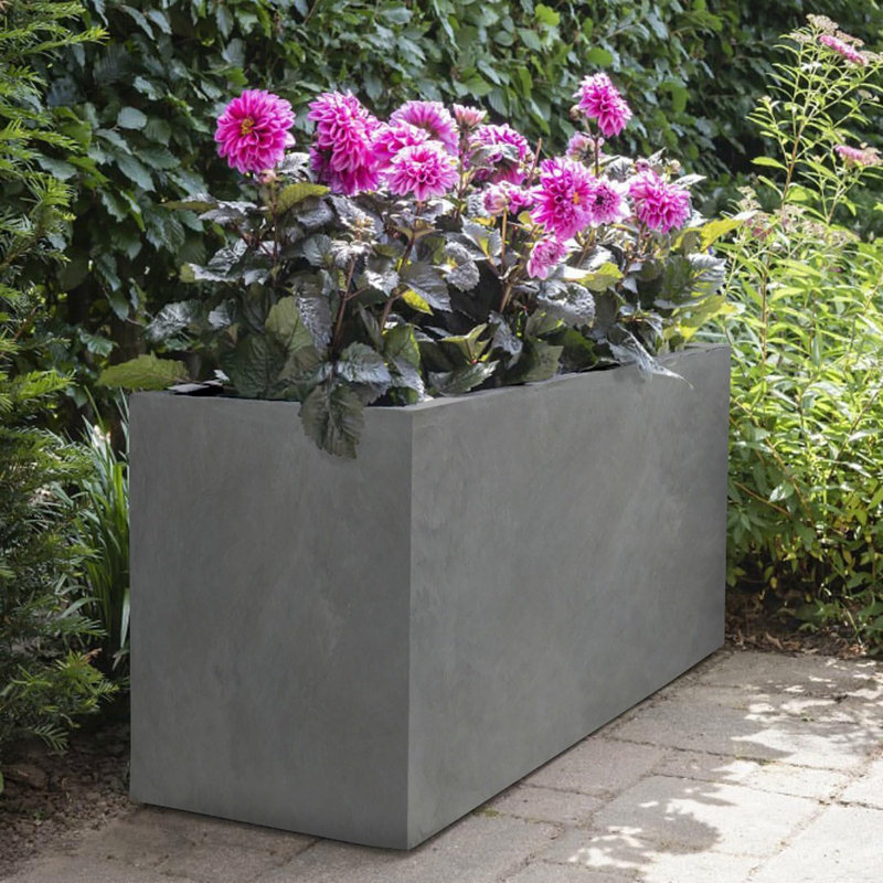 Frostproof, Concrete Effect Garden Planter Pot with Drainage Holes, Grey, 41cm H x 85cm W x 26cm D