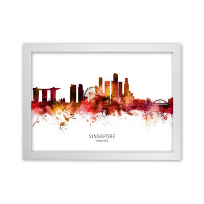 Singapore Skyline Red City Name by Michael Tompsett - Print