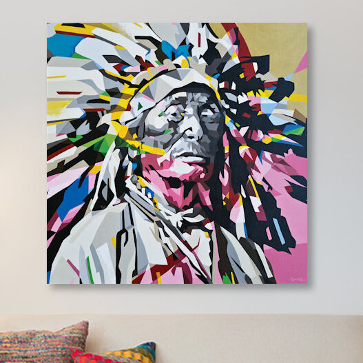 « chief », impression sur toile, H 26 po x l 26 po x P 1,5 po, Pas de tapis, Toile tendue