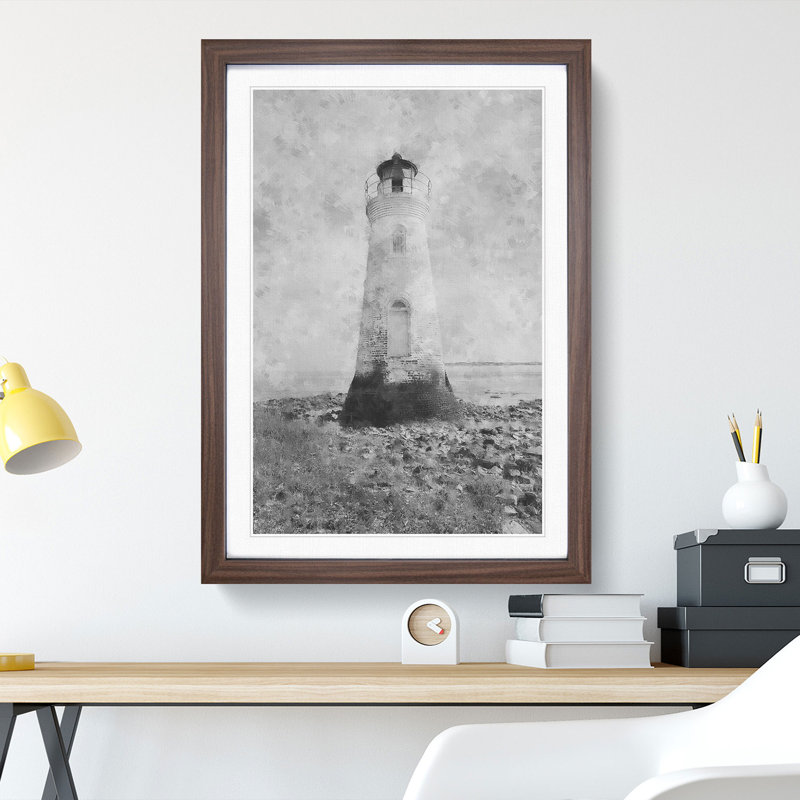View of a Lighthouse Vol.3 - Picture Frame Graphic Art, 65cm H x 48cm W x 2cm D, Walnut