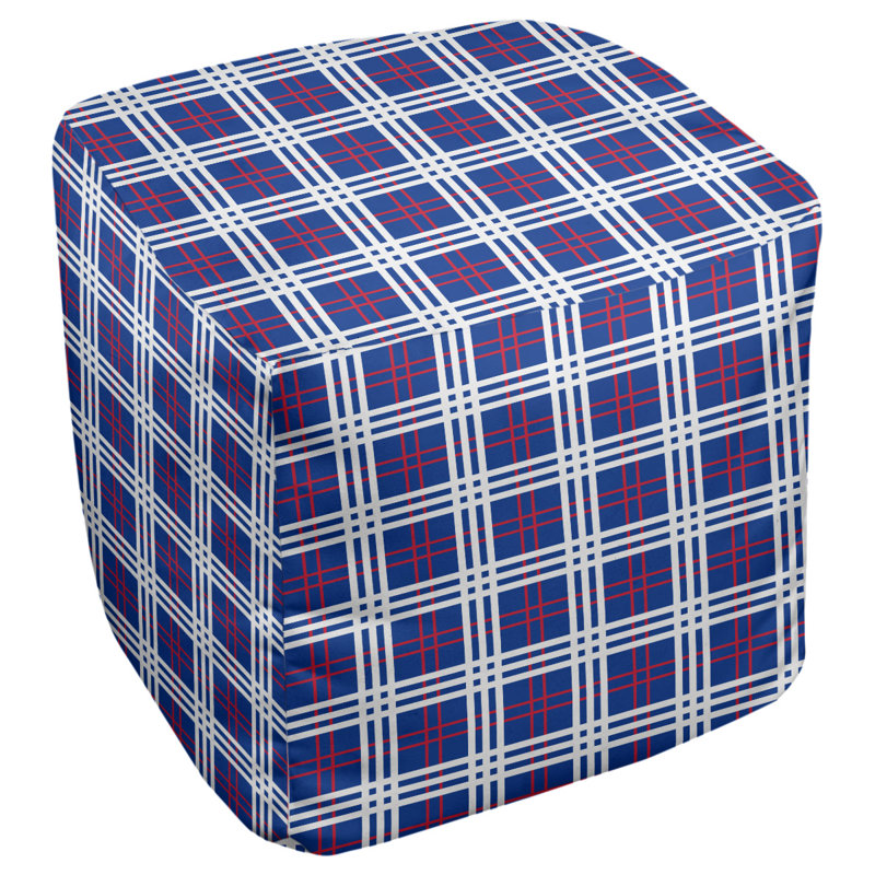Pouf carré à carreaux New England, Mélange de polyester bleu / rouge / blanc, H 18 po x l 18 po x P 18 po
