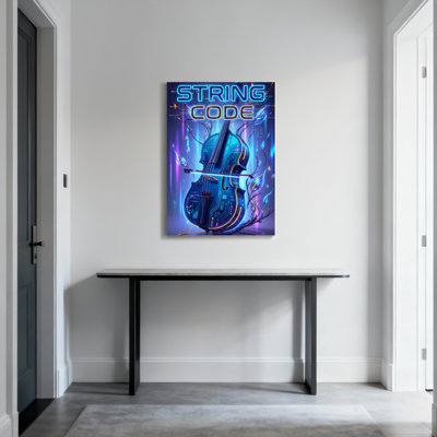 «String Code Neon Violon Cyberpunk», reproduction d'art sur toile tendue sur toile, ensemble de 1