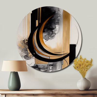 Gold Touch Art Deco II - Art abstrait rond en métal