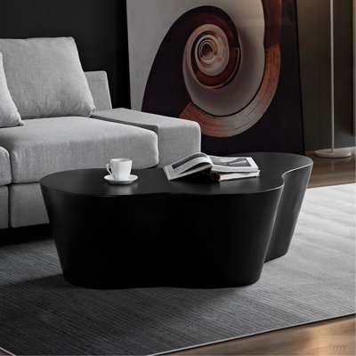 Table basse de 50 pouces de forme unique en fibre de verre robuste pour salon sans assemblage noir