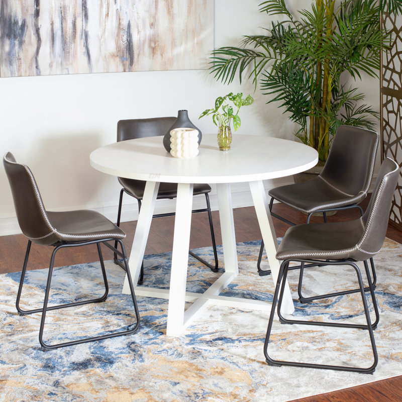 Table de salle à manger à tréteaux Varna, 1 table, 4 chaises, Gris