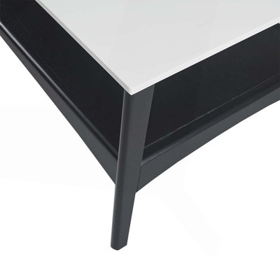 Modern 2-Tiers Wooden Coffee Table with Open Storage Shelf