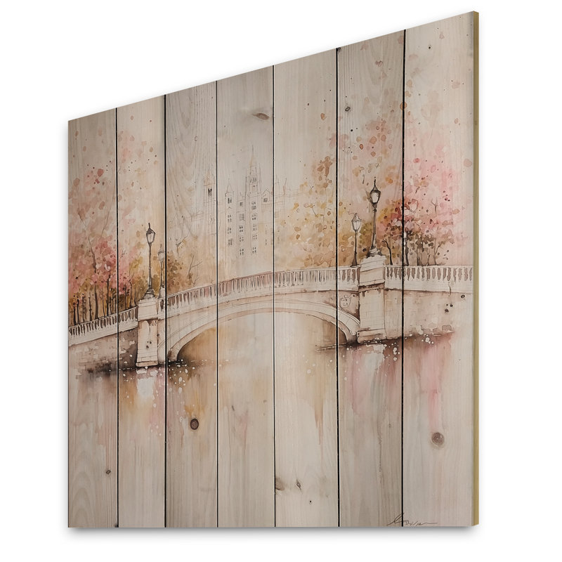 Pont Ha Penny à Dublin - reproduction industrielle en bois doré sur bois de pin naturel, H 25 po x l 25 po