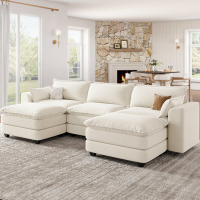 Canapé modulaire en U avec repose-pieds, canapé modulaire pour salon, beige