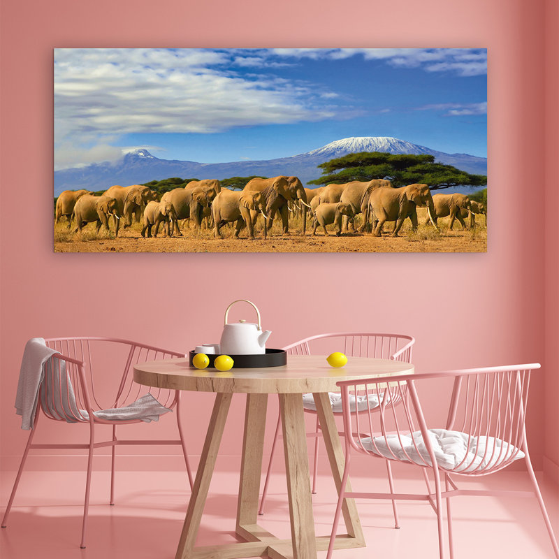 Wandbild "Große Elefantenfamilie in der Savanne"