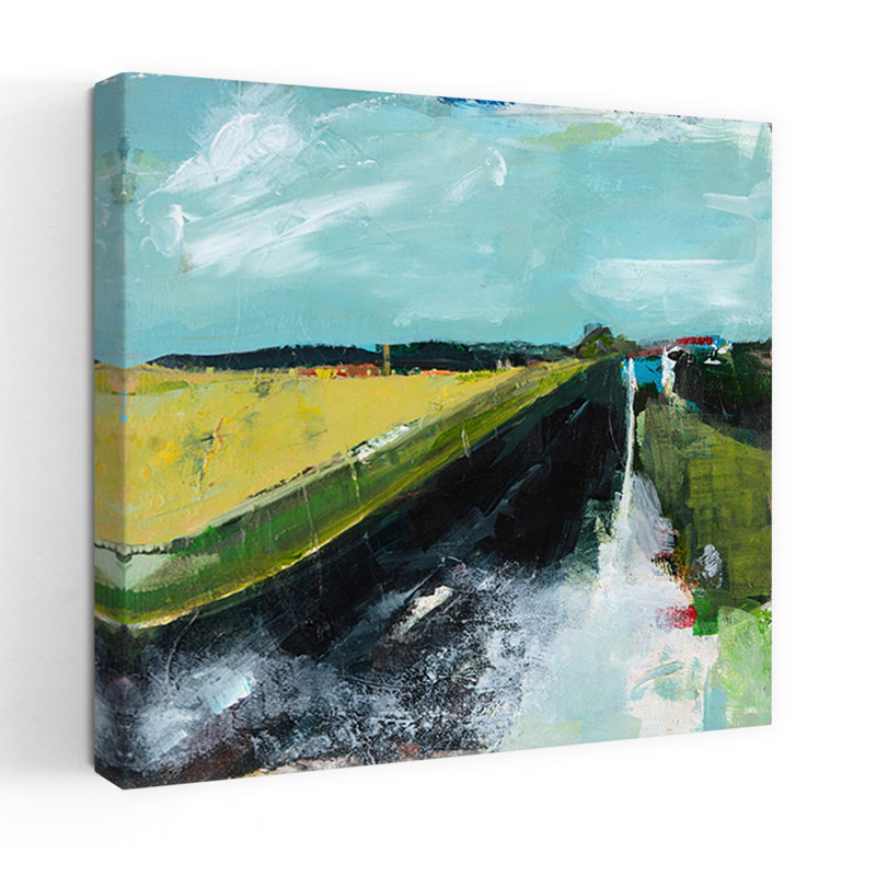 Paysage ouvert contemporain abstrait, art naturel, H 18 po x l 18 po