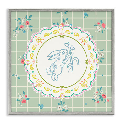 Lapin de printemps sur napperon encadré, design par Angela Steahling
