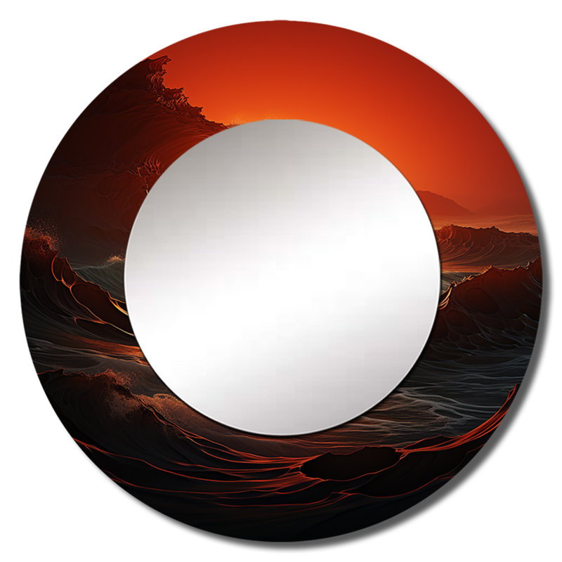 Robbey Red Wave Colorful Wonder - miroir mural côtier, miroir décoratif rond côtier, reproduction d'art en métal