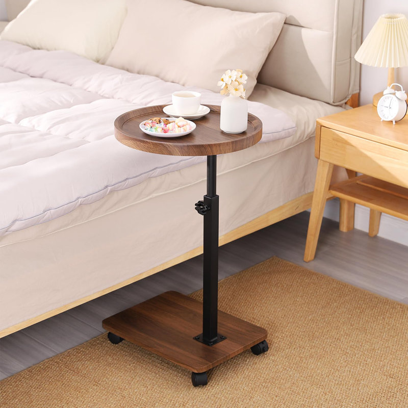 Adjustable Height C Table with 360° Rotatable Wheels - Versatile Side Table for Sofa, Bed, and Bathtub