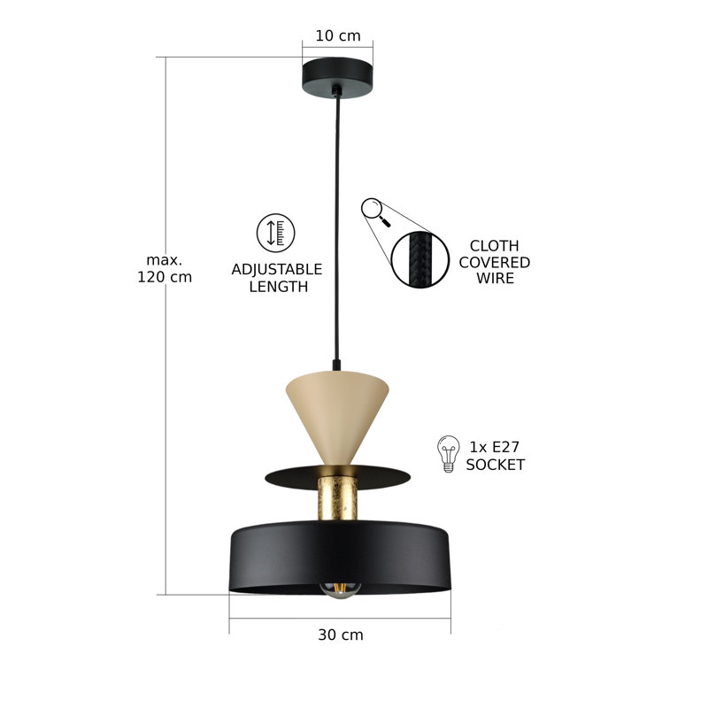 1 - Light Matte Black Drum Pendant, Latte/Black