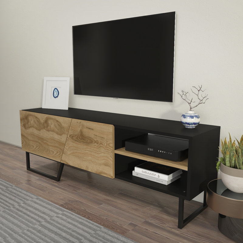 Deonica 59'' Media Console for TVs up to 75", White/Black Marble/Black