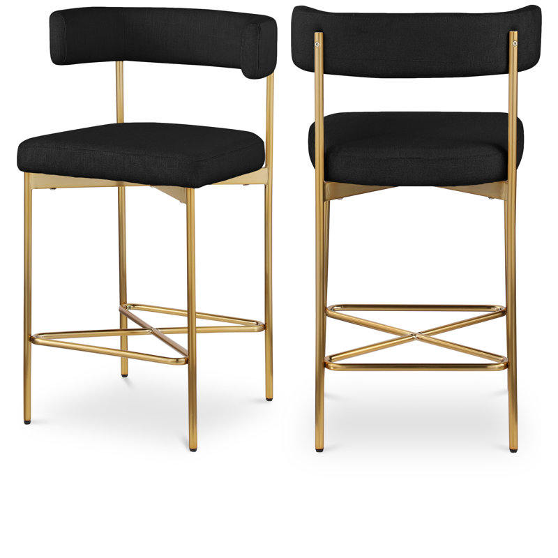 Tabouret de comptoir 26,25 po Klaas, Tissu texturé en lin noir