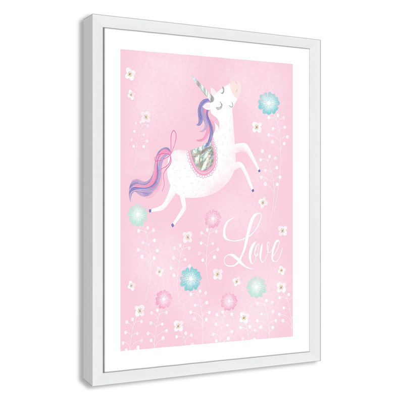 «Love Unicorn», art encadré, H 34,5 po x l 24,5 po x P 0,63 po, Cadre blanc