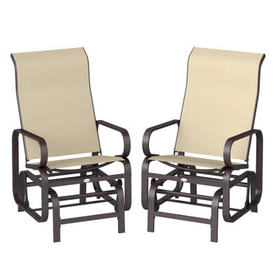 Ensemble de 2 chaises berçantes coulissantes, simples et berçantes avec structure légère en métal et en filet, kaki