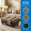 Taupe & Brown Storage Ottoman | Flannel + Faux Leather | X-Stitching | Solid Wood Frame