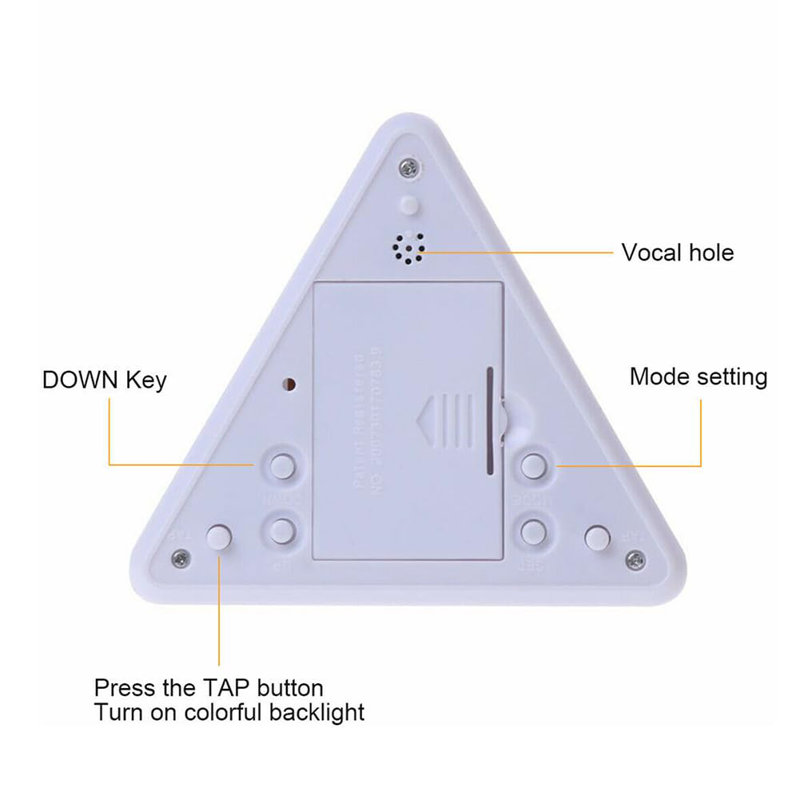 Triangle Color Changing Alarm Clock with LED Display - Digital Pyramid Shape, 7 Colors Changing, Music Alarm, Snooze Mode, Interval Setting