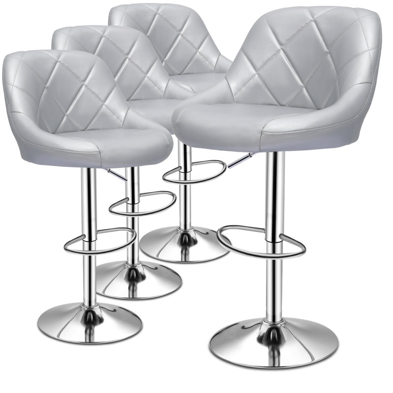 Tabouret de bar réglable en cuir Calvyn, Argent, 4