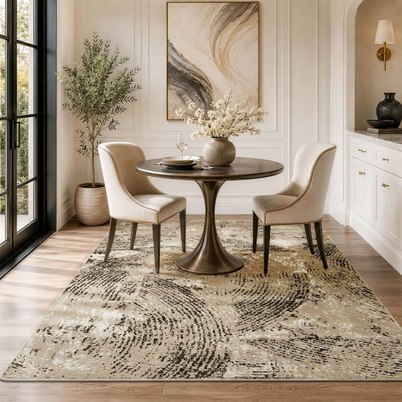 Vintage Textured Area Rug - Soft Floor Carpet with Canvas Backing, Non-Slip Living Room Bedroom Rug, Rectangle 5'x 8'