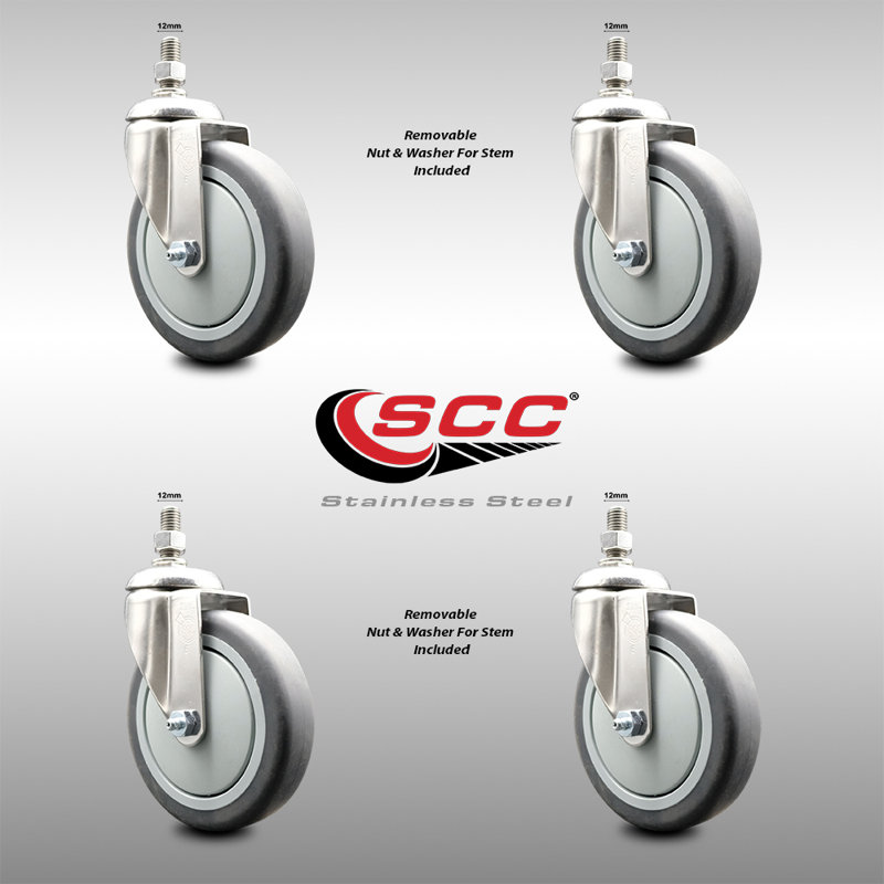 316SS Thermoplastic Rubber Wheel Swivel Threaded Stem Caster Set