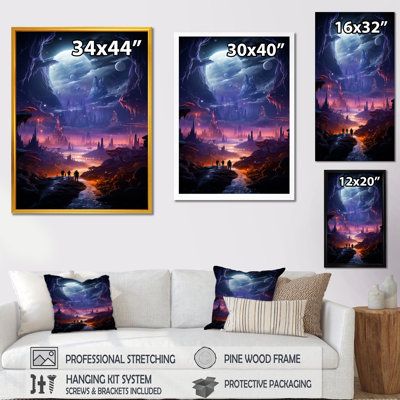 Blue And Pink Astral Walk To The Moon I - Space Landscapes Wall Art