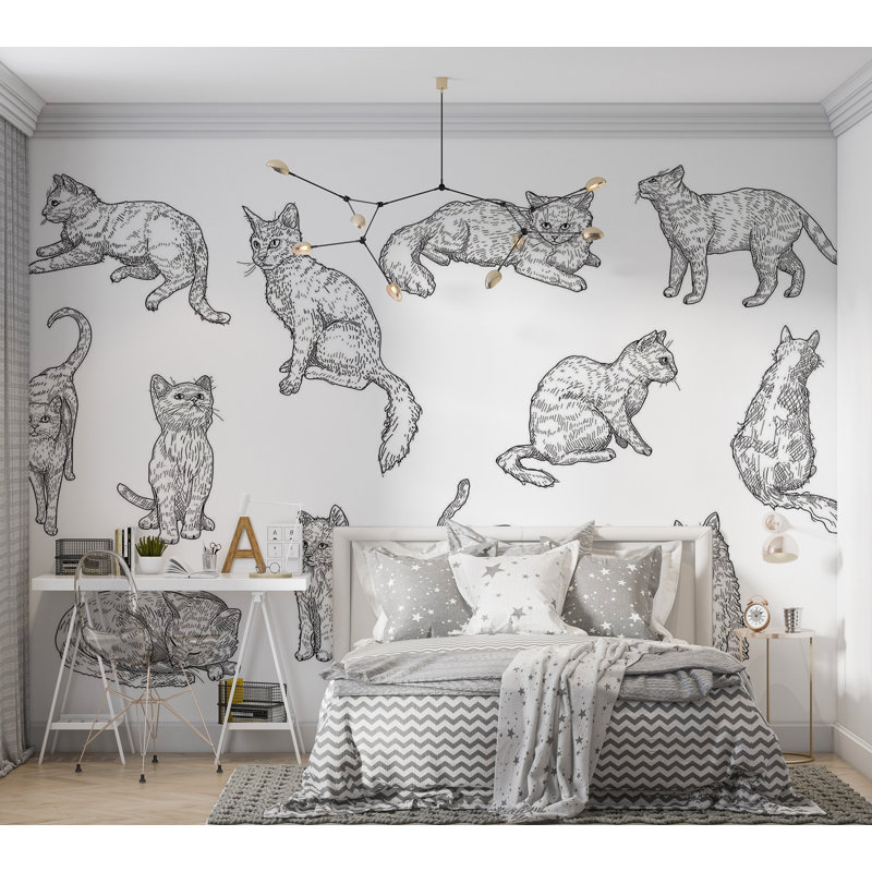Papier peint de qualité supérieure - Croquis de chat, L 96 po x l 120 po
