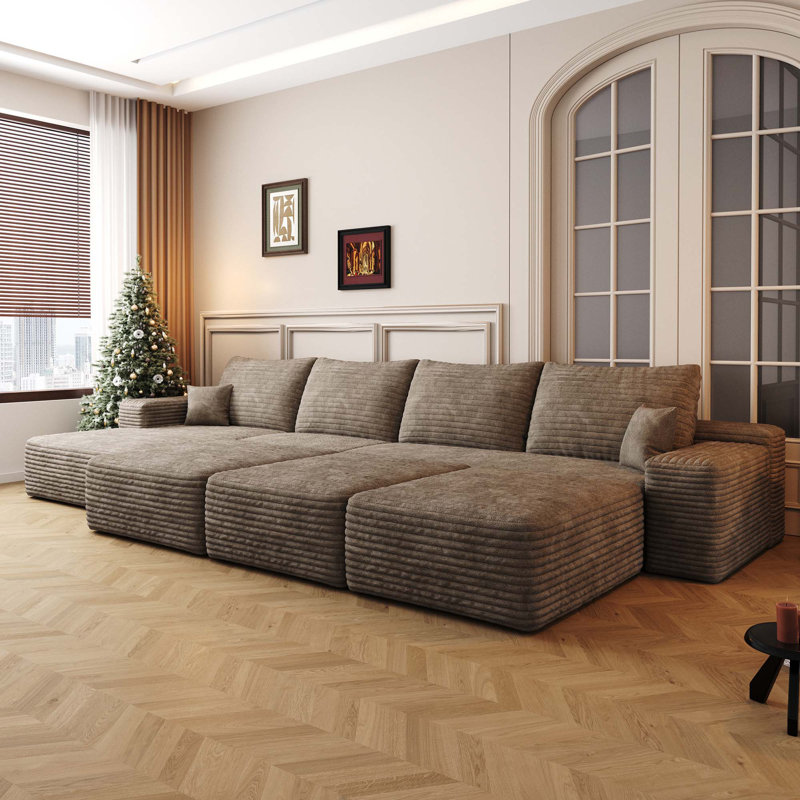 Luxueux canapé-lit modulaire pour salon avec tissu moelleux et sans assemblage, Orienté à droite, Mousse de chameau