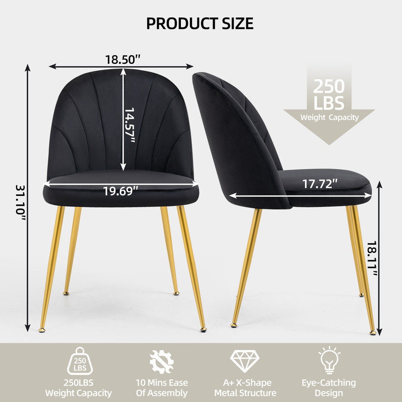 Velvet Upholstered Stacking Side Chair, Black