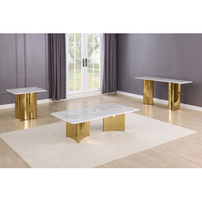 3 Piece White Marble Coffee Table Set