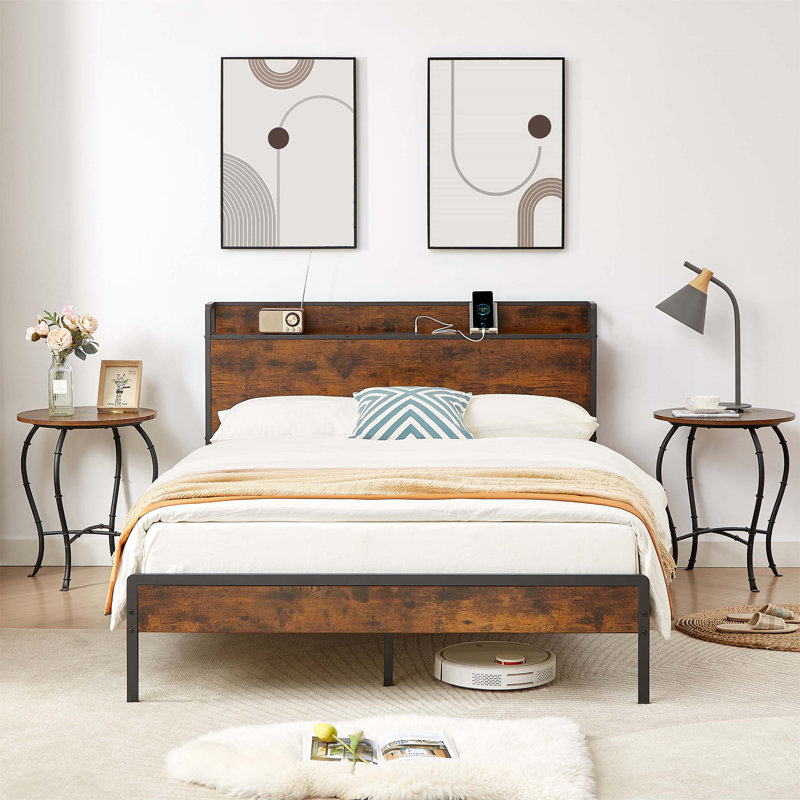 Structure de lit double avec station de charge, fonctionnement silencieux, fabrication robuste et support de matelas pour une meilleure expérience de sommeil