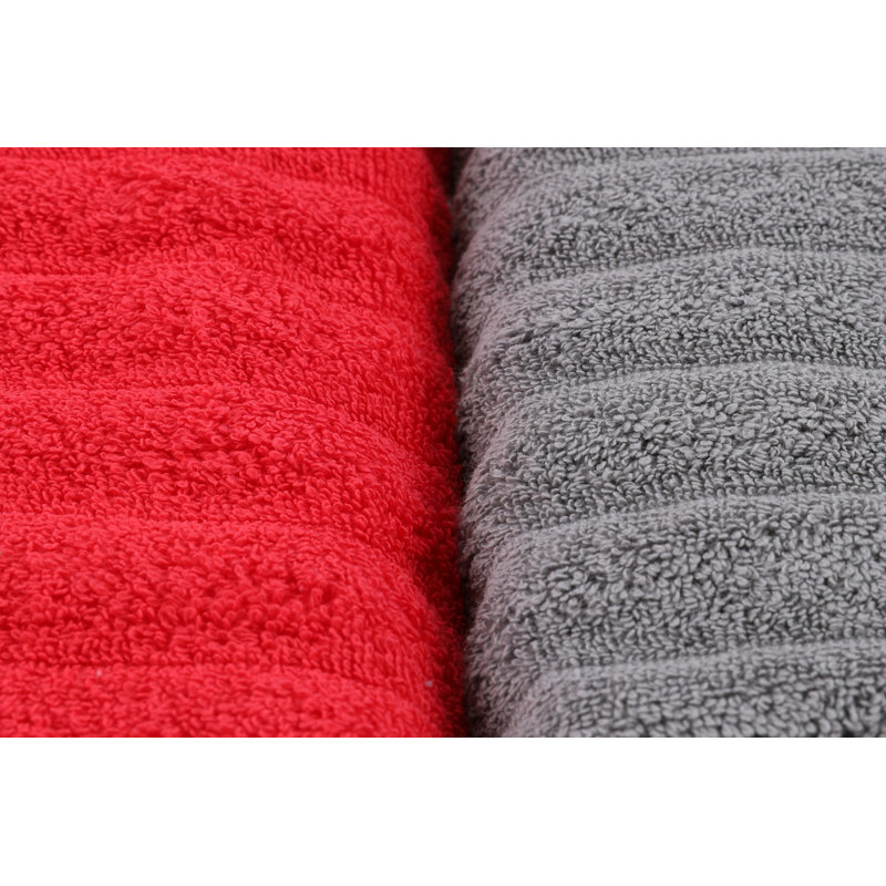 Ensemble de serviettes 4 pièces 100% coton, Bleu foncé / rouge / gris