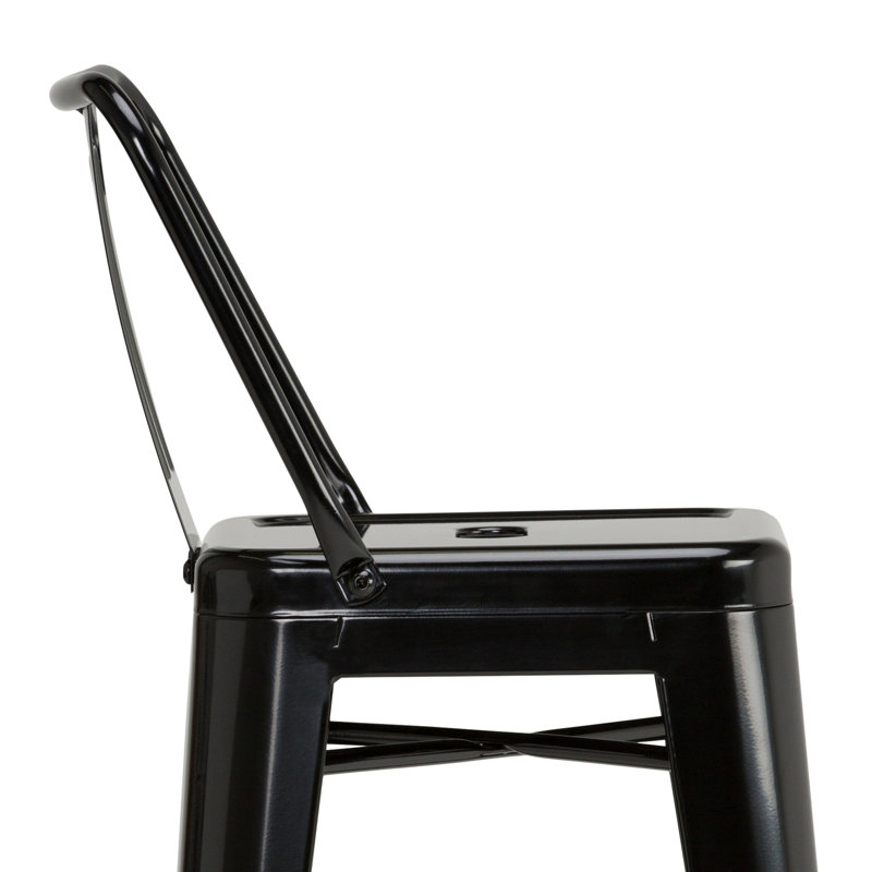 Rayne Industrial Black Metal Bar Stool with Curved Back - Set of 2