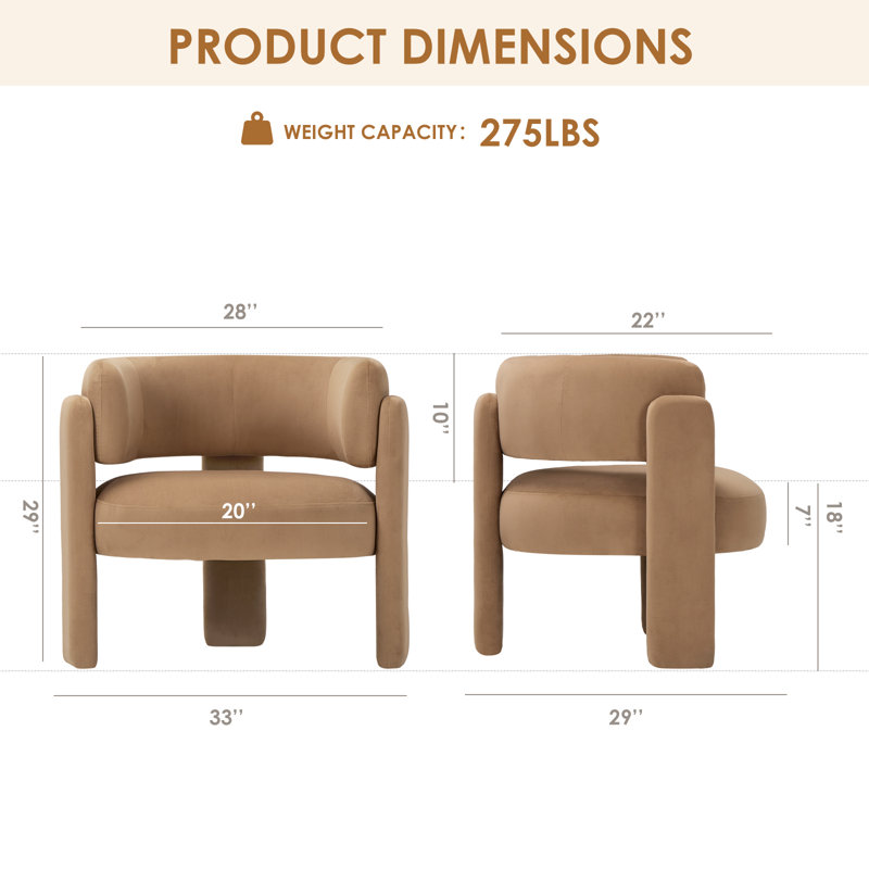 Fauteuil d'appoint demi-tonneau 33 po, Velours kaki