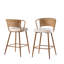 Ensemble de 2 tabourets de bar modernes avec dossier en rotin, siège rembourré, support incurvé ergonomique et structure en métal robuste pour îlot de cuisine ou salle à manger.