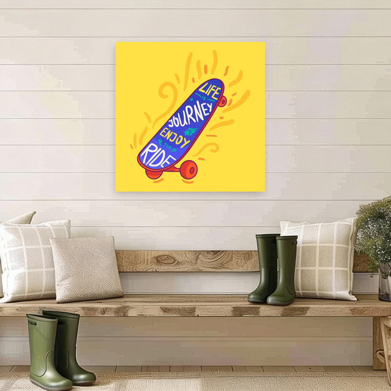 Affiche murale contemporaine colorée et vibrante représentant une planche à roulettes et un parcours de vie