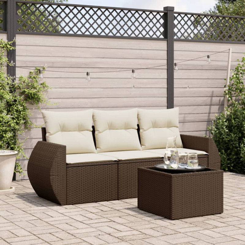 Garden Sofa Set Brown PE Rattan Medium Adjustable Feet