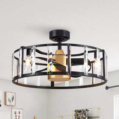 Bavoryn 26.7'' Crystal Caged Ceiling Fan with Light Kit and Remote Control