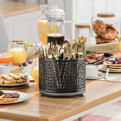 360° Rotating Kitchen Utensil Holder,Large Silverware Caddy,Black