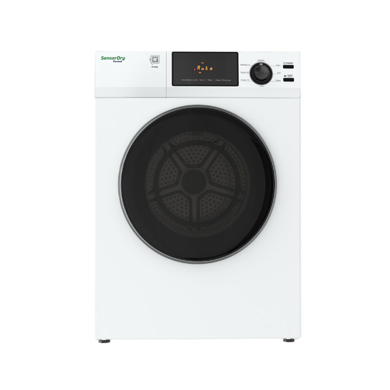 Equator 4-cu ft Front Load Vented Dryer Sensor Dry, 6 Drying Cycle Stainless Steel Drum Reversible Dryer Door, LED Light 