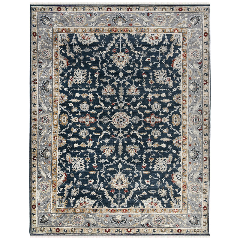Bristol Oriental Handmade Hand-Knotted Area Rug in Blue/Gray, Rectangle 10' x 14'