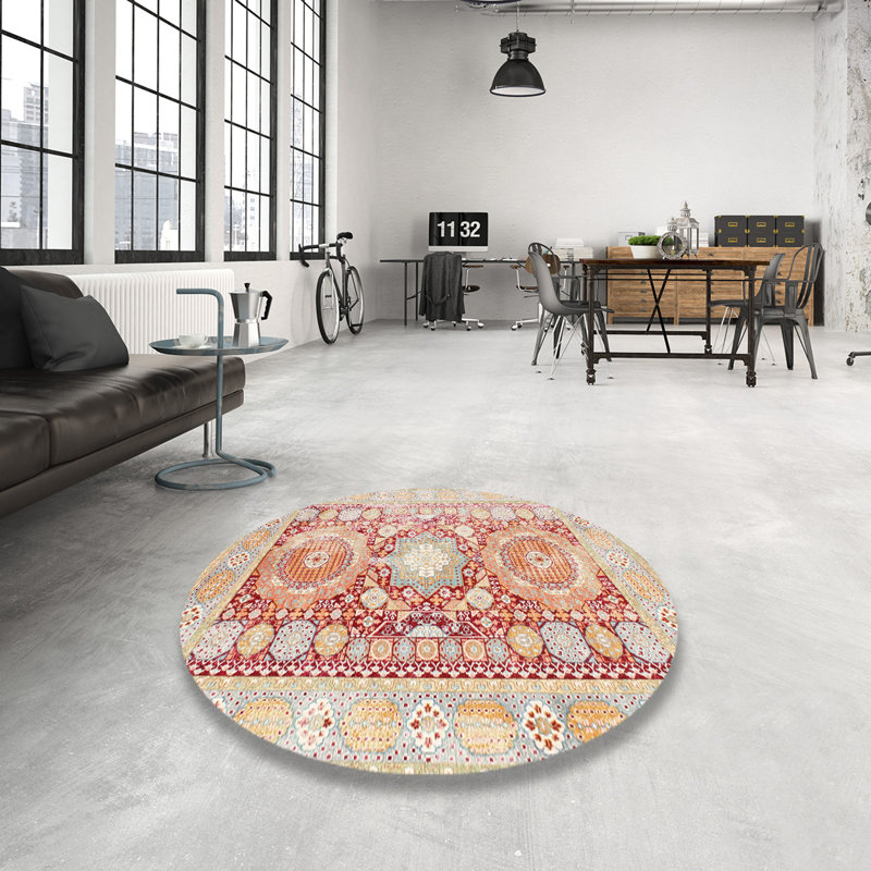 Tapis en laine rouge / brun, Rond 8 pi