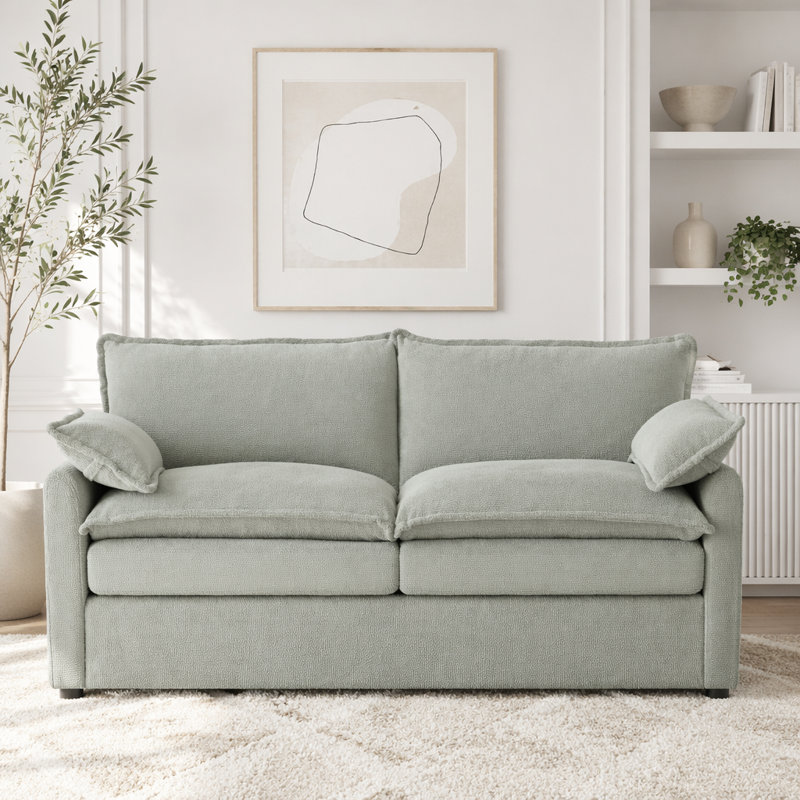 Canapé moderne rembourré avec coussin double couche et poches de rangement latérales, Vert - 2 sièges