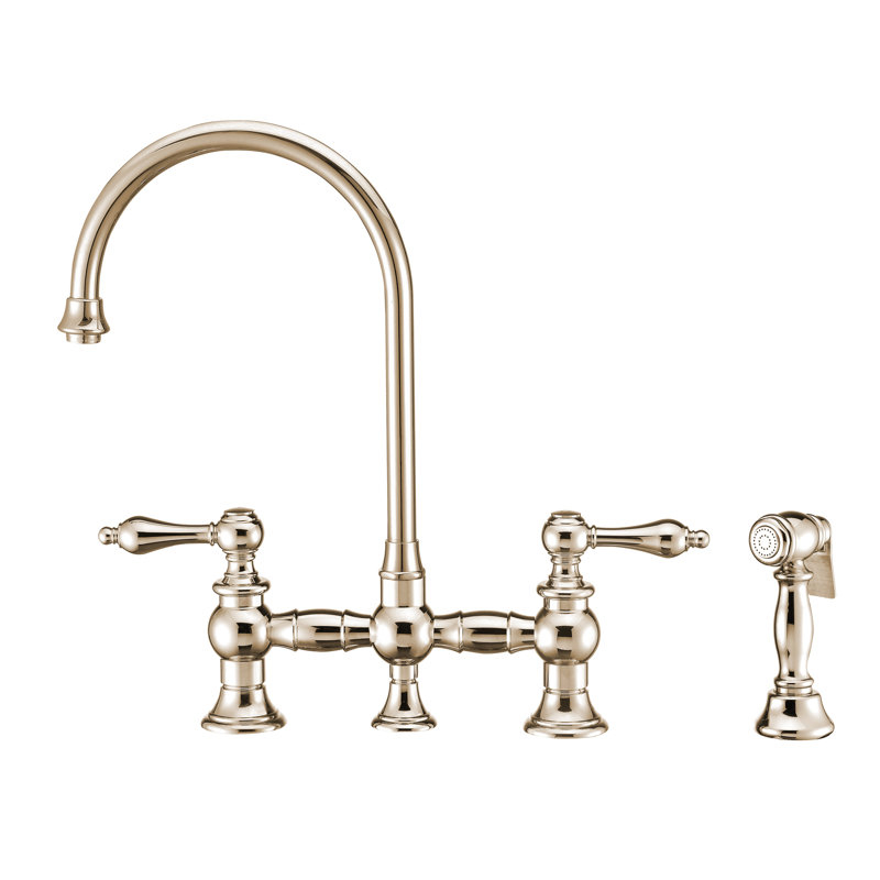 Robinet de cuisine à jet latéral Whitehaus Vintage III Plus, Nickel poli, Poignée levier