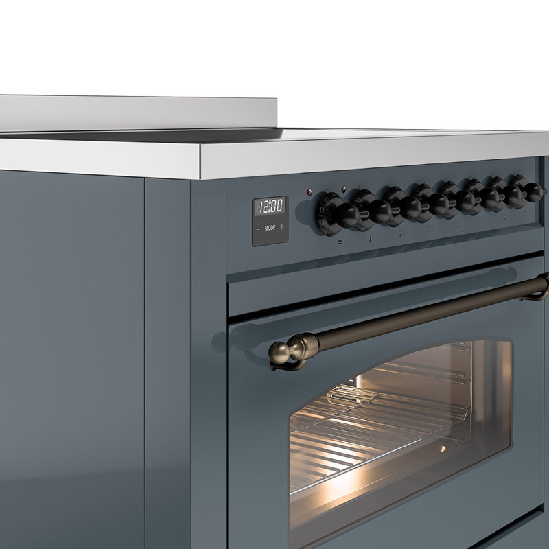 ILVE Nostalgie II Series 36 inch Induction Range with 6 Induction Elements (Glass Door), Blue Gray/Bronze