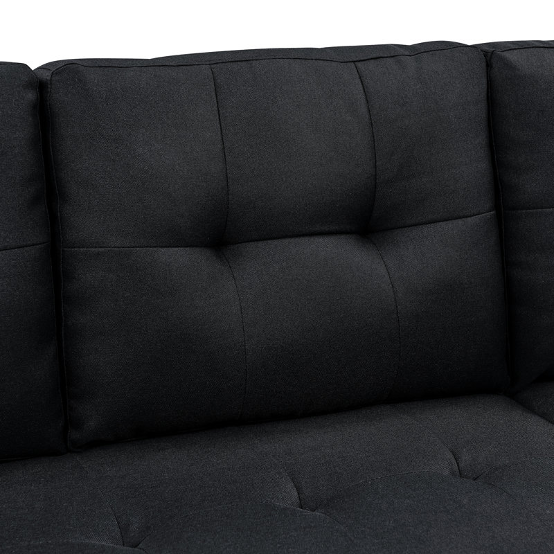 86'' Reversible L/R 3 - Seat Black Upholstered Pull Out Bed With Jumbo Stitch For A Contemporary And Understated Look Bed, Accent Small Parties